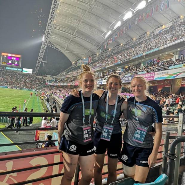 East Lothian Courier: Megan Gaffney (left) and Liz Musgrove (right), pictured with Annabel Sergeant, are hoping to help Scotland reach the Rugby World Cup for the first time in more than a decade