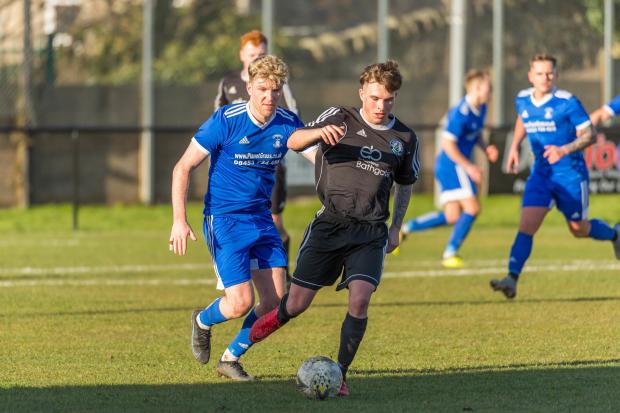 East Lothian Courier: Preston Athletic (blue) are looking to close the gap on league leaders Oakley United and Glenrothes. Picture: Gordon Bell