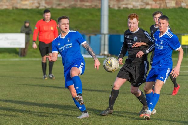 East Lothian Courier: Preston Athletic (blue) are looking to close the gap on league leaders Oakley United and Glenrothes. Picture: Gordon Bell