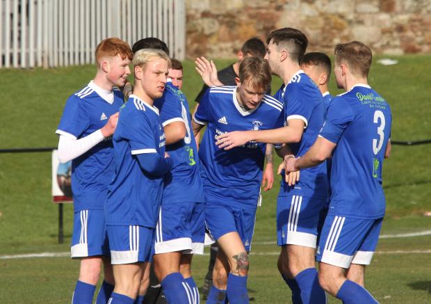 East Lothian Courier: Preston Athletic (blue) face another tough test in their bid for the First Division Conference B title when they travel to Lochore Welfare