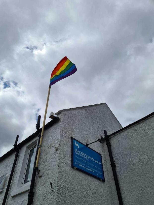 East Lothian Courier: Flying the rainbow flag (LGBT pride flag) above Musselburgh Sea Cadets' headquarters in South Street