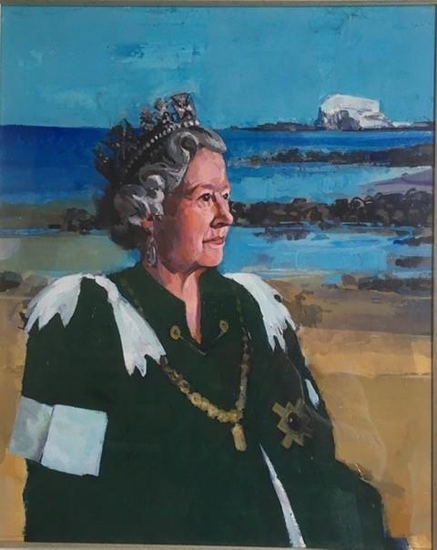East Lothian Courier: The painting shows the Queen sitting by the beach in North Berwick with the Bass Rock shining in the distance