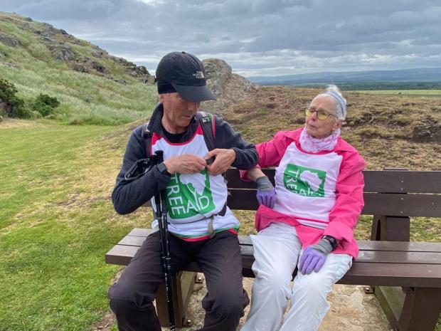 East Lothian Courier: Barbara resting on the bench near the top with her son Ken