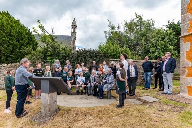 Athelstaneford, East Lothian, Scotland, UK, 27th June 2022. Re-opening of National Flag Heritage Centre: the Hepburn Doocot has been renovated over the last 3 months with £98,000 funding from Historic Environment Scotland, East Lothian Council