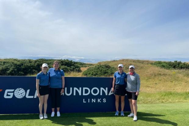 Grace Crawford (second right) was given the chance, alongside Lorna McClymont and Freya Constable, to tee off with Scottish golfing star Gemma Dryburgh. Picture: Scottish Golf