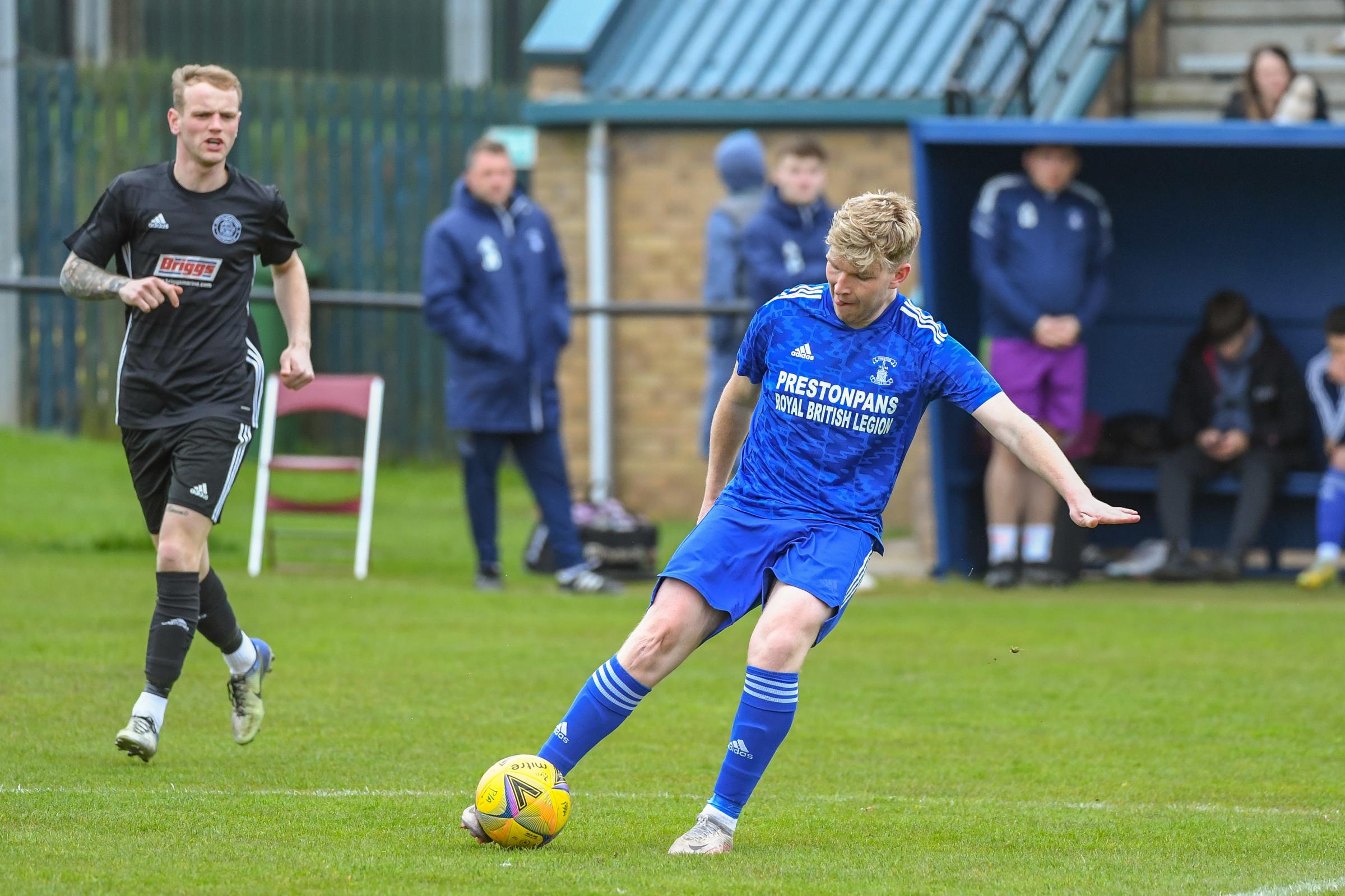 Preston Athletic (blue) head to Newburgh in the first round of the League Cup. Image: Gordon Bell.