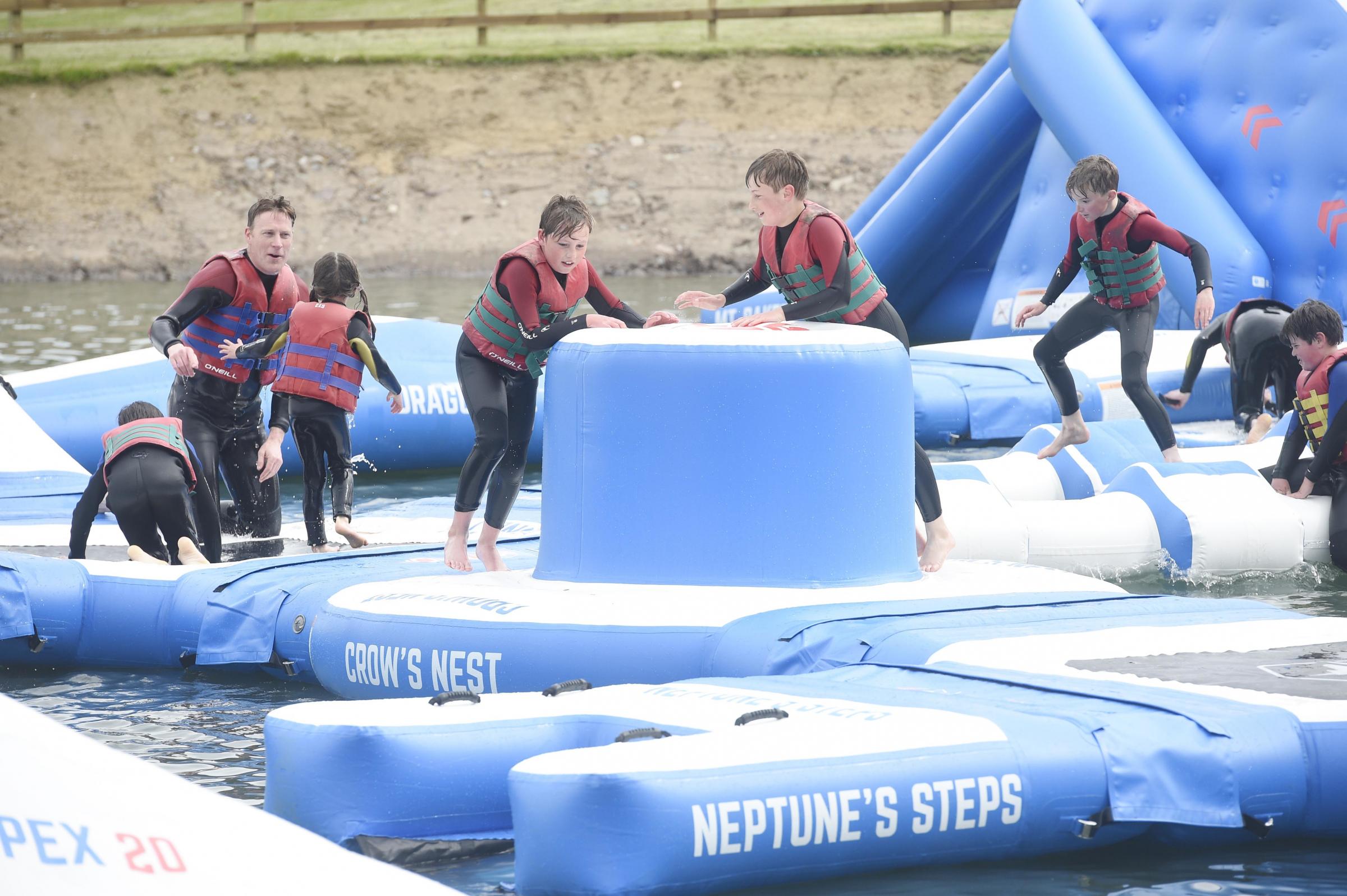 Foxlake Gullane footballers test out new aqua obstacle course East Lothian Courier