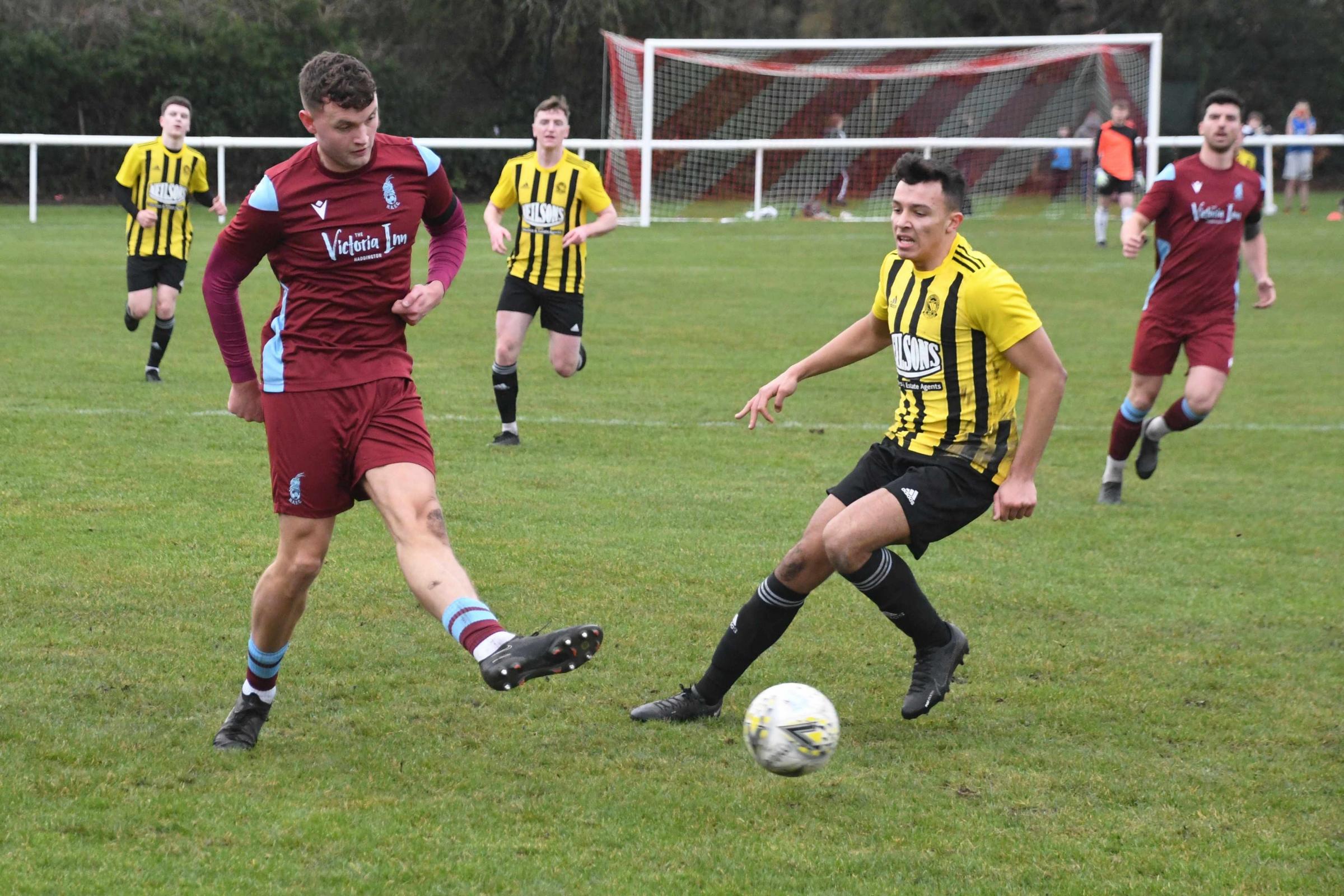 Haddington Athletic (maroon) are away to Luncarty this afternoon (Saturday). Image: Garry Menzies