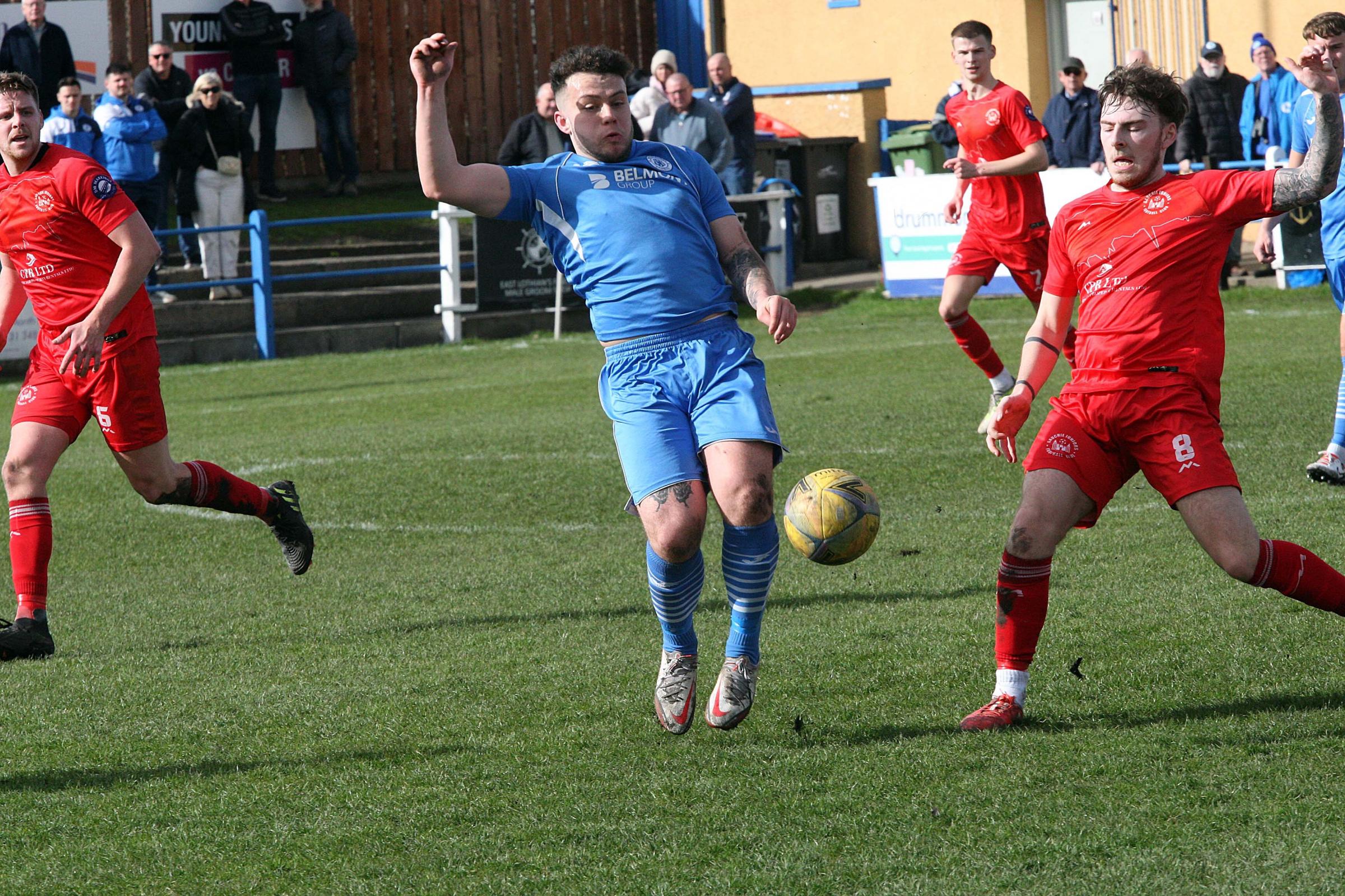 Musselburgh Athletic (blue) are at home to Dundonald Bluebell