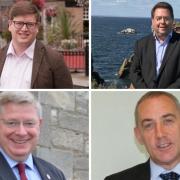 The four candidates for the East Lothian constituency. Clockwise from top left: Euan Davidson (Lib Dem), Craig Hoy (Con), Paul McLennan (SNP) and Martin Whitfield (Lab)