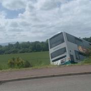 A bus has gone off the road near Haddington on the A199 to Gladsmuir
