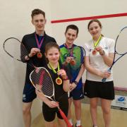 Phoebe and Isla Hamilton along with Jamie and Dylan Pearman were celebrating success on the squash court in Aberdeen
