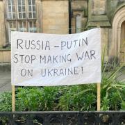 A protest sign in support of Ukraine outside the former Haddington Sheriff Court building last month