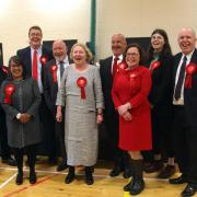 Labour's newly elected councillors (from left) John McMillan, Shamin Akhtar, Colin Yorkston, Colin McGinn, Carol McFarlane, Norman Hampshire, Fiona Dugdale, Brooke Ritchie and Andy Forrest celebrate