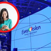 Eurovision 2022 stage. (PA) Woman on her phone (Canva)