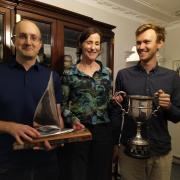 From left, Dave Morrisey, the dinghy racing winner, Alison Holstead, commodore of Fisherrow Yacht Club who presented the trophies, and Elliot Hurst, a new member of the club who also achieved dinghy racing success this season