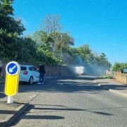 The van was pictured on fire on Spott Road, Dunbar. Image: Mike Smith