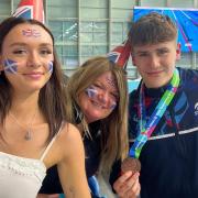 Sam celebrated with mum Gillian and sister Rebecca after winning bronze