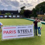 Trevor Wood, president of Gullane Bowling Club, with Stevie Kerr and Kerrie Deans - the winners of the inaugural Paris Steele Open Pairs competition