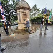 Councillor John McMillan, Provost of East Lothian, lays a wreath at the Second World War Memorial in Musselburgh High Street after officially launching the new Musselburgh & District Veterans' Group
