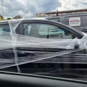 The car was discovered wrapped in cling film