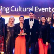 From left to right: Presenter Gary Innes with Debbie Shinton, Jackie Shuttleworth and Rory Steel from Fringe by the Sea with Marie Christie – Head of Events Industry Development, VisitScotland and presenter Jennifer Reoch