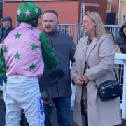 James and Tasmin Scott talk to jockey Conor O'Farrell after Saturday's big win