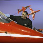 Principal Conservator, Stuart McDonald prepares a 1980 Red Arrows Hawk T.1A for the new visitor season at the National Museum of Flight, East Lothian.  This year marks 25 years since the aircraft flew in Red 1 position over Edinburgh to mark the opening