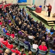 Hugely successful author Michael Morpurgo entertained hundreds of pupils at Belhaven Hill School