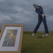 Tara Carrick beside an image of mum Claire, who lost her life to MND last year