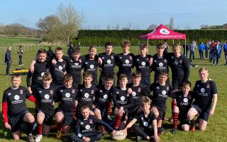 North Berwick Rugby Football Club's under-15s line up before the start of their tour games in Wakefield, Yorkshire.