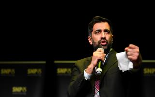 Humza Yousaf taking part in the SNP leadership hustings at the Town Hall in Johnstone, Scotland, March 8, 2023.. Photo. Andy Buchanan/PA Wire.